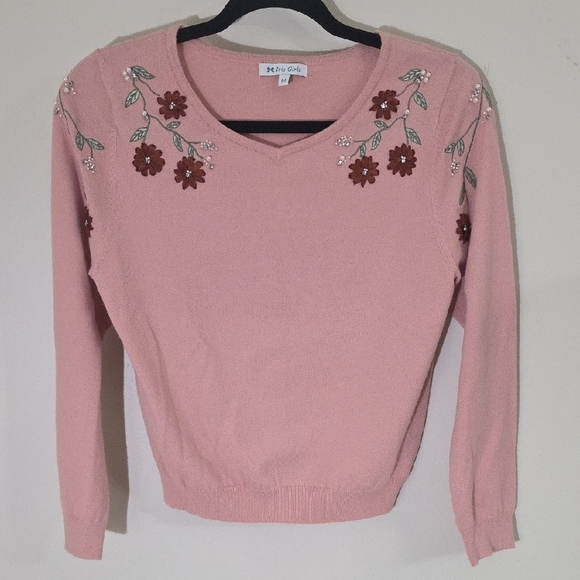 Pink Floral Embellished Knit Sweater - Picture 1 of 6
